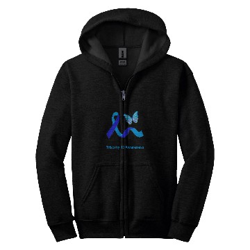 Discover Trisomy 18 Awareness Butterfly Support Light Blue Ribbon 21 Zip Hoodies