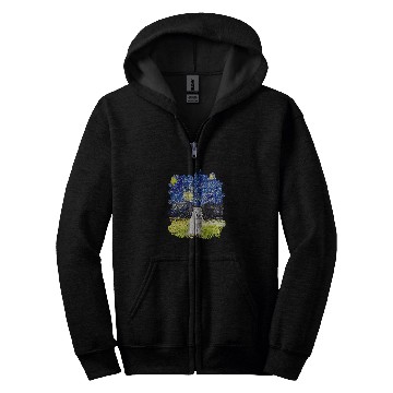 Discover Dog Samoyed Starry Night Impressionist Dog Art Samoyed Zip Hoodies