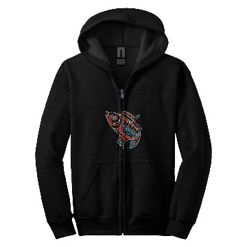 Discover Salmon Fish in Abstract North American Plains Style Zip Hoodies