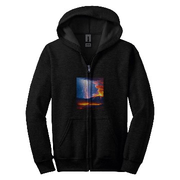 Discover Lightning Storm during an Volcanic eruption Zip Hoodies