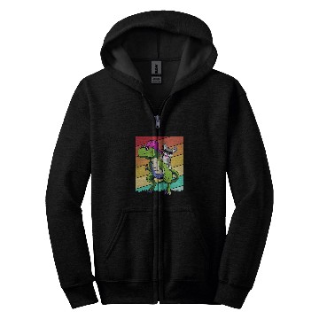 Discover Retro Boston Terrier Dog Riding Dinosaur Zip Hoodies