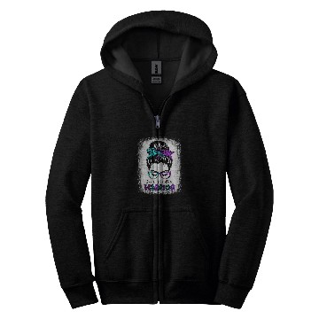 Discover suicides Prevention Warrior Messy Bun Teal Purple Ribbon 1 Zip Hoodies