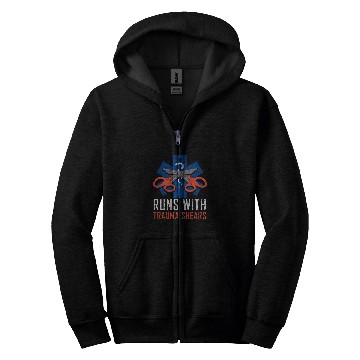 Discover Runs With Trauma Shears Gift Ambulance EMT First Aider Zip Hoodies