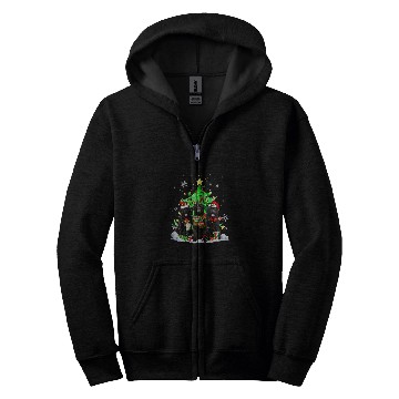Discover Santa Newfoundland Dog Squad Christmas Tree Lights Zip Hoodies