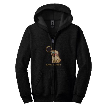 Discover Total Solar Eclipse April 8 2024 Totality Dog Pug Zip Hoodies