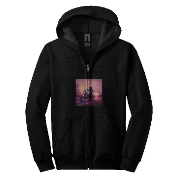 Discover Sunset Sunrise Pink Peach Sky Gradient Motorcycle Rider Road Zip Hoodies