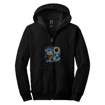 Discover Total Solar Eclipse 2024 Van Gogh Starry Night Yorkshire Zip Hoodies