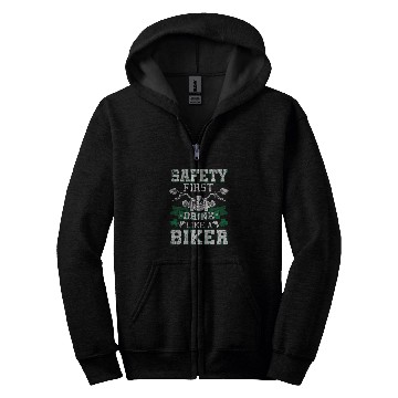 Discover Motorcycle Distressed Safety First Drink Like A Biker Zip Hoodies