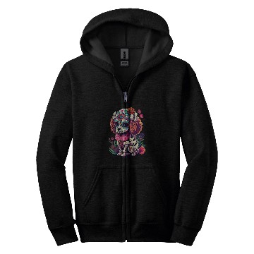 Discover Poodle Sugar skull Dia De Los Muertos halloween Zip Hoodies