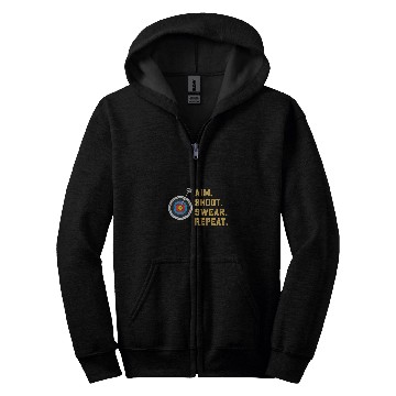 Discover vintages Archery targets Marksman Funny Aim Shoot Swear Repeat Zip Hoodies