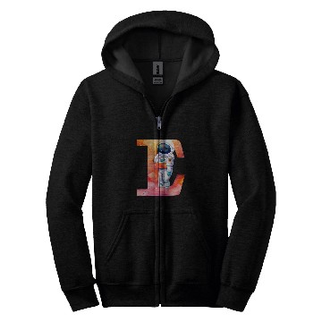 Discover Space Astronaut Letter E Name Monogram Initial Galaxy Planet Zip Hoodies