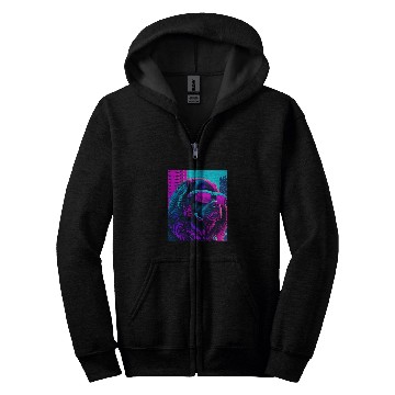 Discover Newfoundland Dog Newfie Vaporwave 80s Synthwave Retrowave Zip Hoodies