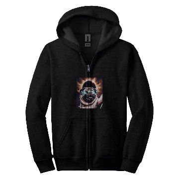 Discover Retro Pug Dog Solar Eclipse Cute Animals Kawai Puppy Lovers Zip Hoodies