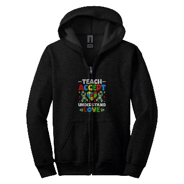 Discover Teach Accept Understand Love SPED Teacher Autism Awareness Zip Hoodies