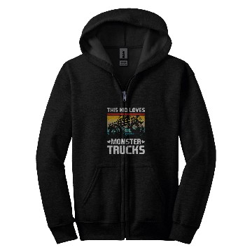 Discover This Kid Loves Monster Trucks vintages Trucker Zip Hoodies