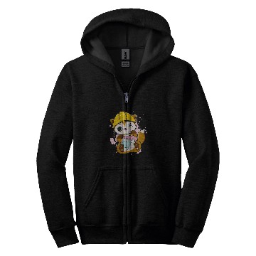 Discover Construction Worker Fox Drinks Bubble Tea For Boba Tea Lover Zip Hoodies