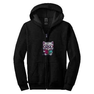 Discover Kawaii Cats Book Lover Cat 6 Zip Hoodies