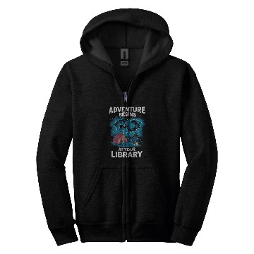 Discover Adventure Begins At Your Library Book Lover Hiking Camping 2 Zip Hoodies