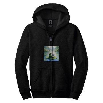 Discover Frog Reading Philosophy Book On Water Lily Pond Mirrored Zip Hoodies