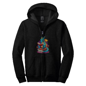 Discover Dragon Reading A Book Cute Dragon Lover Book Reader 1 Zip Hoodies