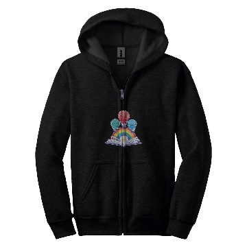 Discover Open Book With Hot Air Balloons Rainbows Zip Hoodies