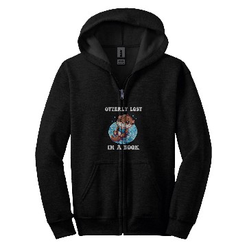 Discover Cute Swimming Otter Book Reading Kids Zip Hoodies