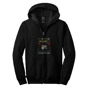 Discover One Merry Librarian Book Reading Ugly Christmas Sweater Zip Hoodies