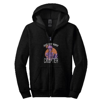 Discover One More Chapter Skeletons Book Halloween Reading Teacher Zip Hoodies