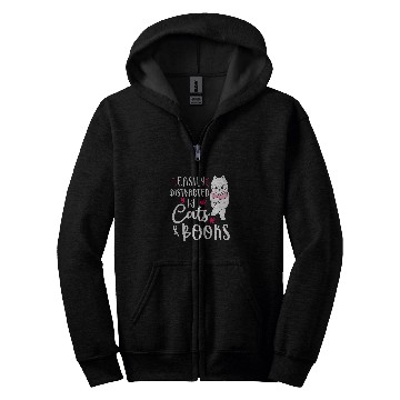 Discover Easily Distracted by Cats and Books Cat Book Lovers Gift Zip Hoodies