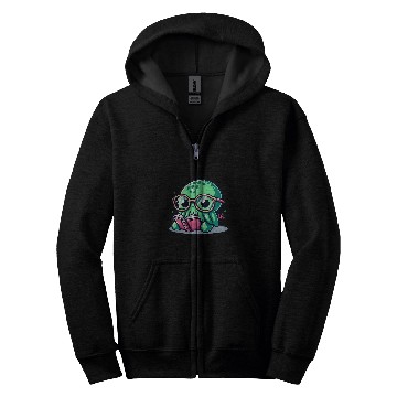 Discover Adorable Book Lover Cthulhu With Reading Glasses Cute Zip Hoodies