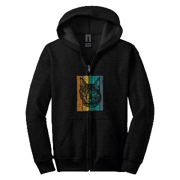 Discover Cat face drawing retro Zip Hoodies