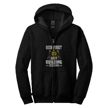 Discover God First Bodybuilding Second Weightlifting Workout Zip Hoodies