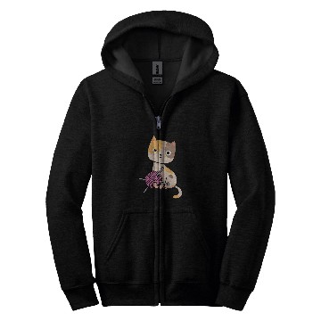 Discover Cute cat knitting wool Zip Hoodies