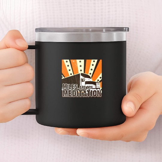 Truck Driver Load Miles Happy Trucker Road Runner 14oz Stainless Steel Tumblers