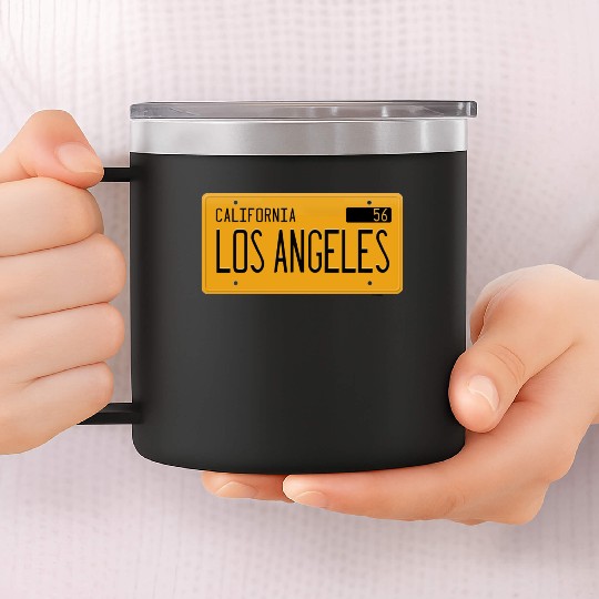 Los Angeles California 1956 yellow license plate 14oz Stainless Steel Tumblers