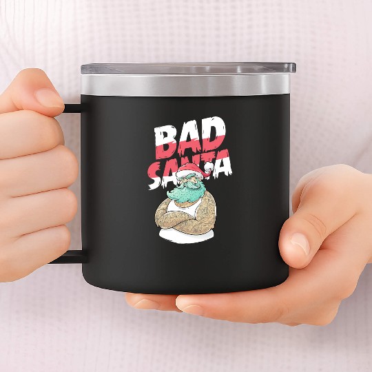 Bad Santa Claus Christmas Tattoo 14oz Stainless Steel Tumblers