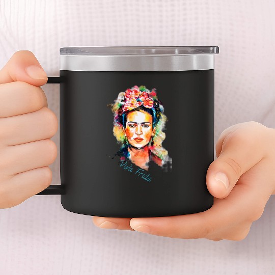 Frida Kahlo Viva Frida Bold And Beautiful Watercol 14oz Stainless Steel Tumblers