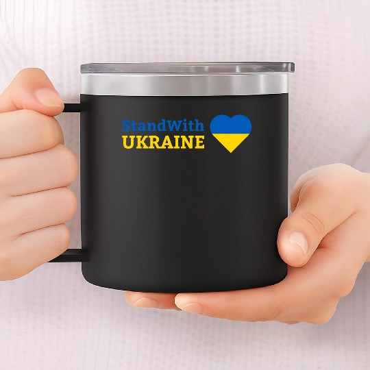 Stand with Ukraine with Heart Support & Solidarity 14oz Stainless Steel Tumblers