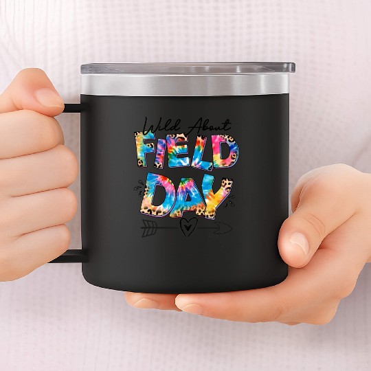 Tie dye leopard Wild About Field Day Teacher Kids 14oz Stainless Steel Tumblers