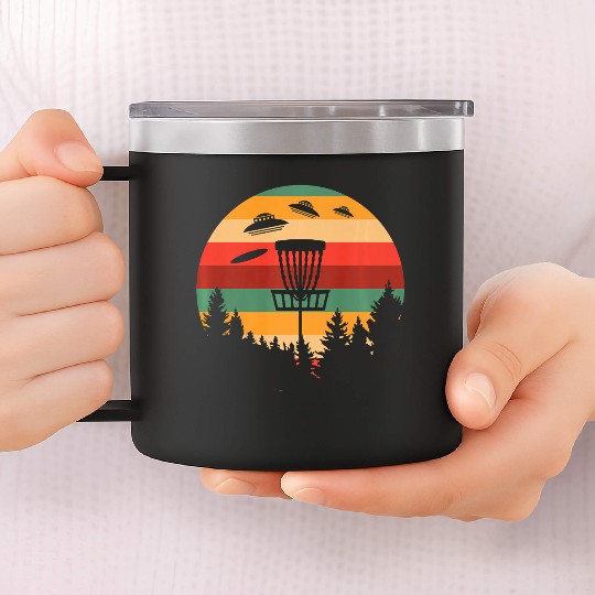 Funny Disc Golf UFO Player Coach Retro 14oz Stainless Steel Tumblers