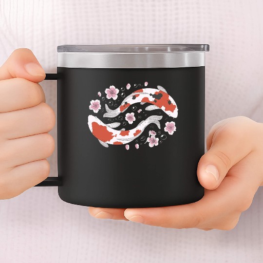 Japanese Koi Fish and Cherry Blossom 14oz Stainless Steel Tumblers
