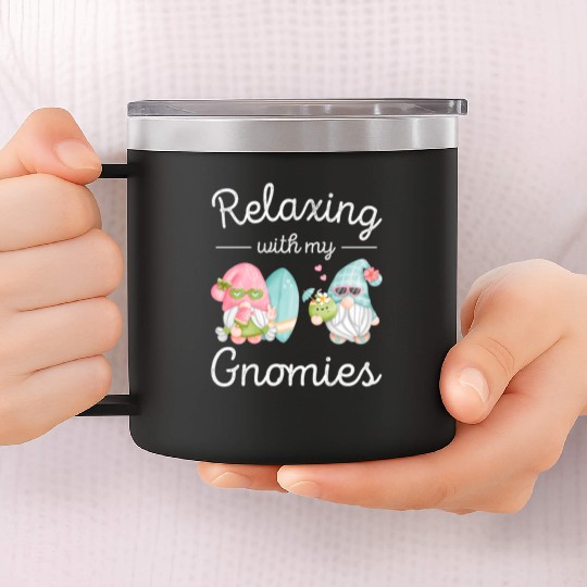 Relaxing Gnomes Surfing Vacation Gnome Lover 14oz Stainless Steel Tumblers