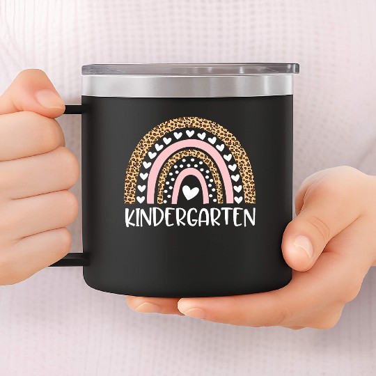 Kindergarten Teacher Leopard Rainbow Teacher Back 14oz Stainless Steel Tumblers