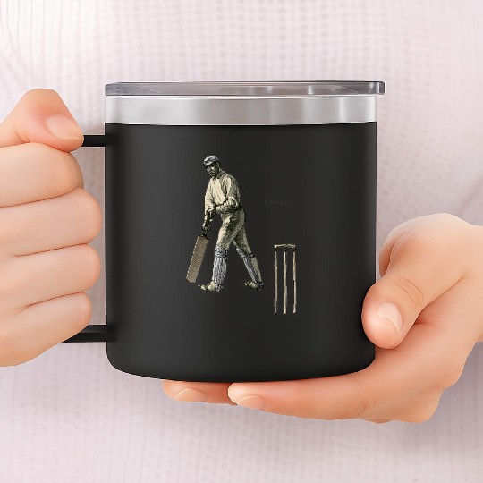 Vintage Cricket Player with a Bat and Wicket URM 14oz Stainless Steel Tumblers