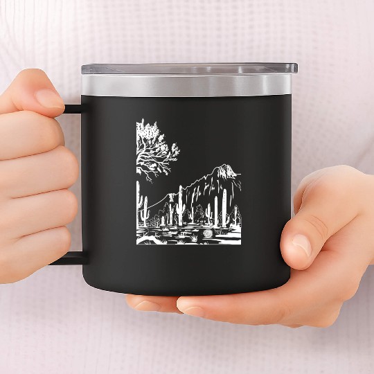 Vintage Western Cactus Desert Landscape 14oz Stainless Steel Tumblers