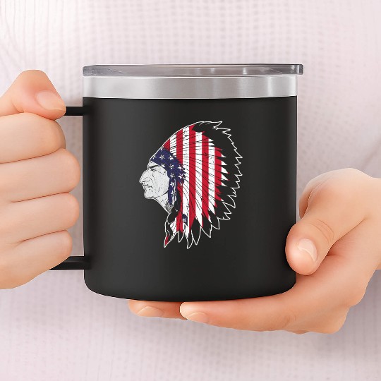 US Flag Native American Chief Traditional Indian 14oz Stainless Steel Tumblers