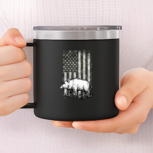 Patriotic Wild Boar Hunting Season For Hog 14oz Stainless Steel Tumblers
