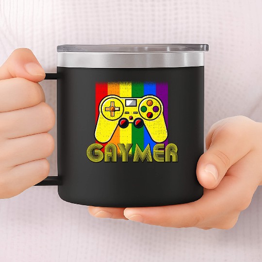 Funny Gaymer Gay Gamer - Pride Rainbow LGBT 14oz Stainless Steel Tumblers