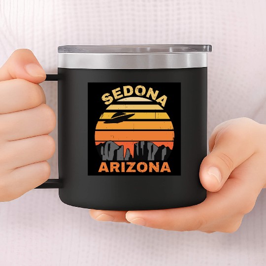 Sedona Arizonna Retro Sunset and UFO 14oz Stainless Steel Tumblers