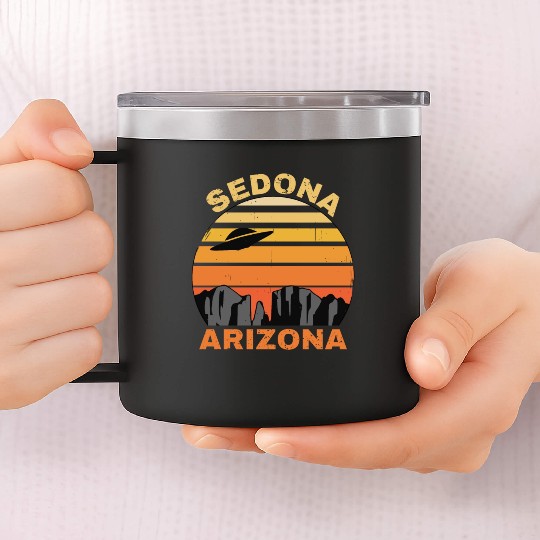 Sedona Arizonna Retro Sunset and UFO 14oz Stainless Steel Tumblers